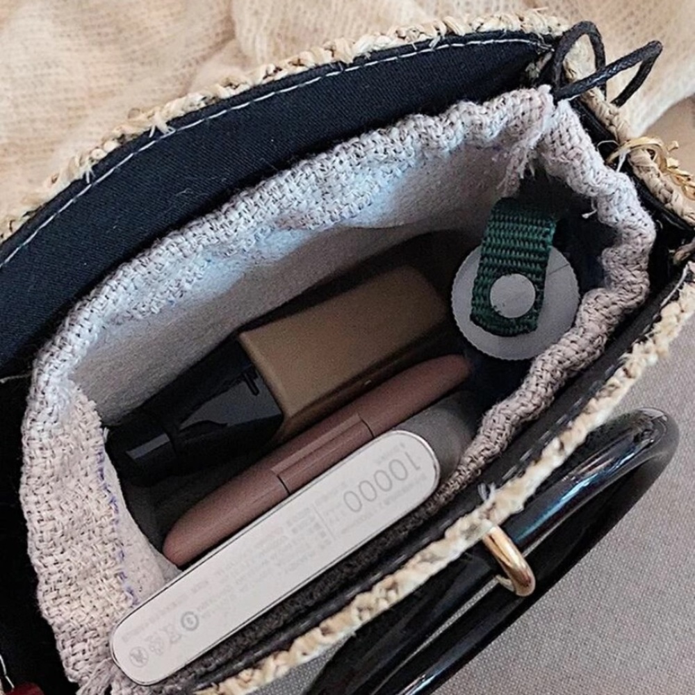 Beige Round Shaped Woven Crossbody Bag - Picture 3 of 5
